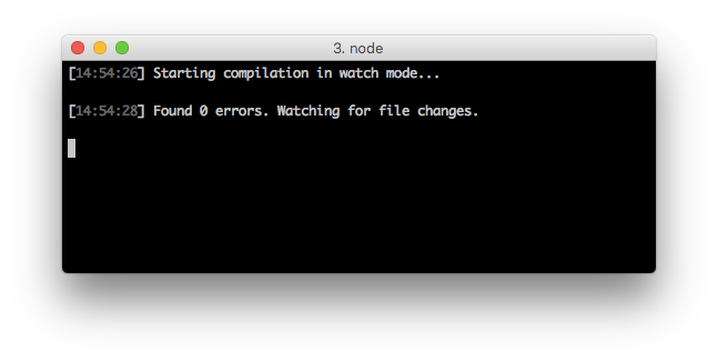 TypeScript CLI watching the source. No errors detected.