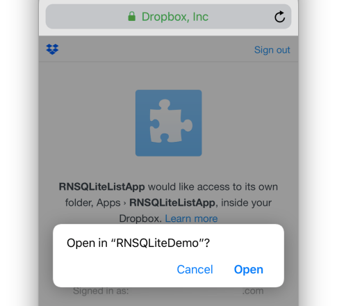 Authorize step on dropbox.com, step 2 where the user is asked to open back up our app