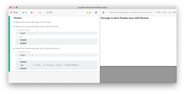 Cypress' Electron browser running a test suite where the tests pass BUT they don't execute completely.