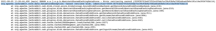 Stacktrace when the migration fails to find a blob in the data store